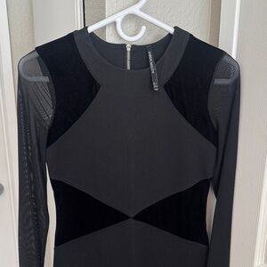 Karen Millen Black Long-Sleeve Mesh & Velvet Panel Dress SIZE US 4